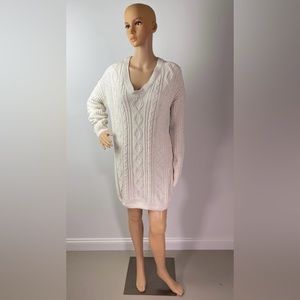 V-Neck Knit Solid Color Sweater Dress